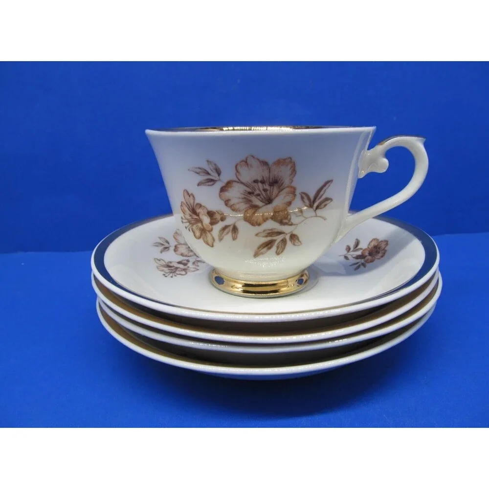 Arabia Finland Myrna 1 Footed Cup And 4 Saucers In Excellent Used Condition 1999
